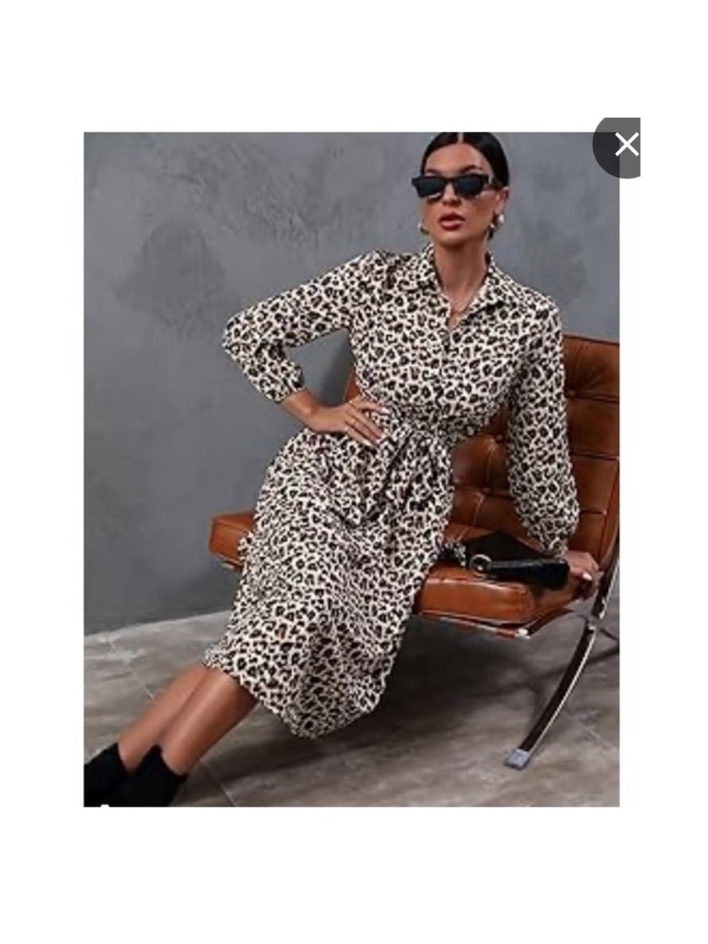 LDT Adrienne Animal Print Belted Button Up‎ Midi Shirt Dress Size 6
